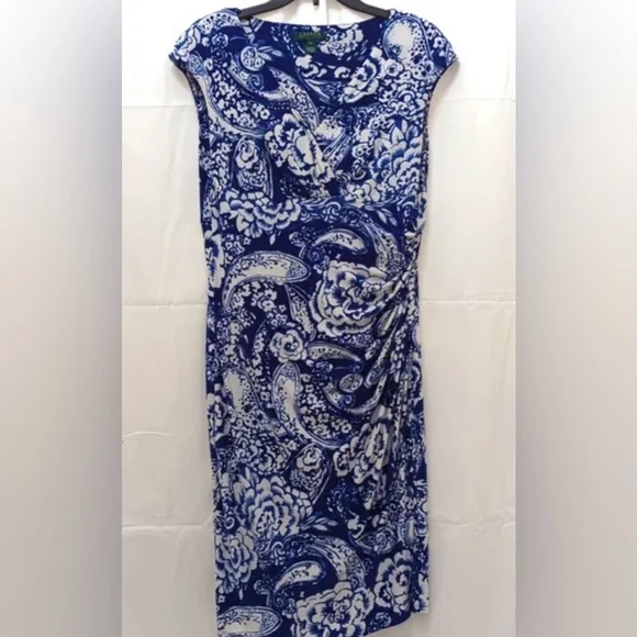 Lauren Ralph Lauren Blue and White Floral Paisley Dress size 8 NWOT - Picture 1 of 5